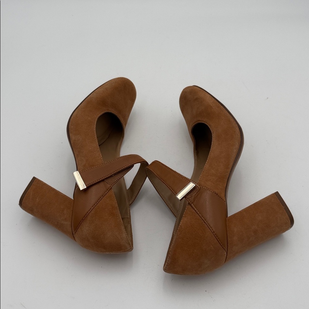 Naturalizer Elegant Tan Block Heel Mary Jane Shoes women 7.5 leather suede Y2K - Picture 8 of 14